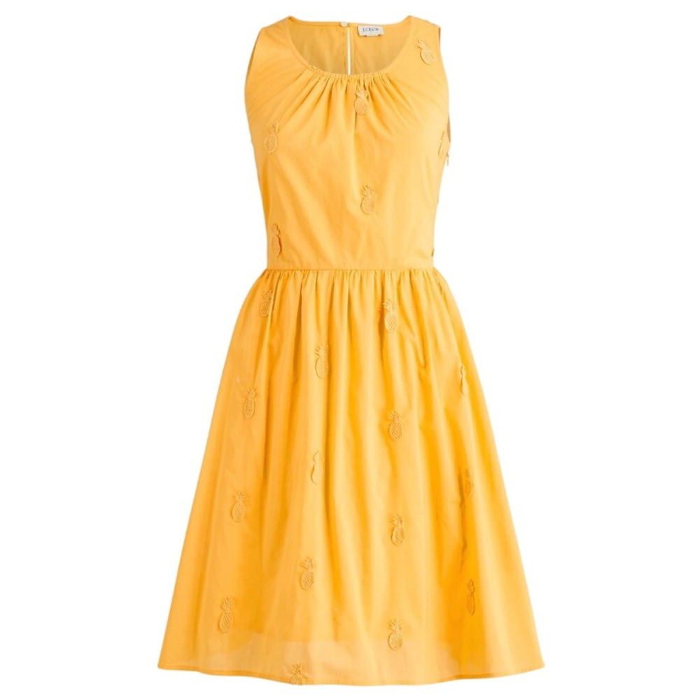 J.Crew Yellow Tropical Pineapple Appliqué 100% Cotton Sleeveless Dress‎ Size 8